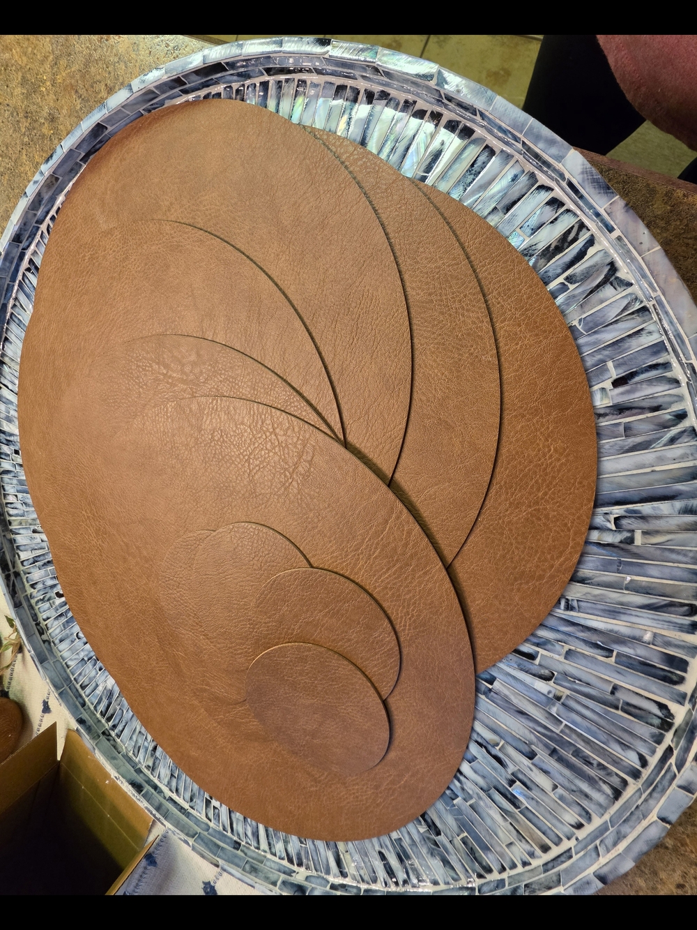 Set of Brown Leather-Look Round Placemats With Matching Coasters (6pc Set)